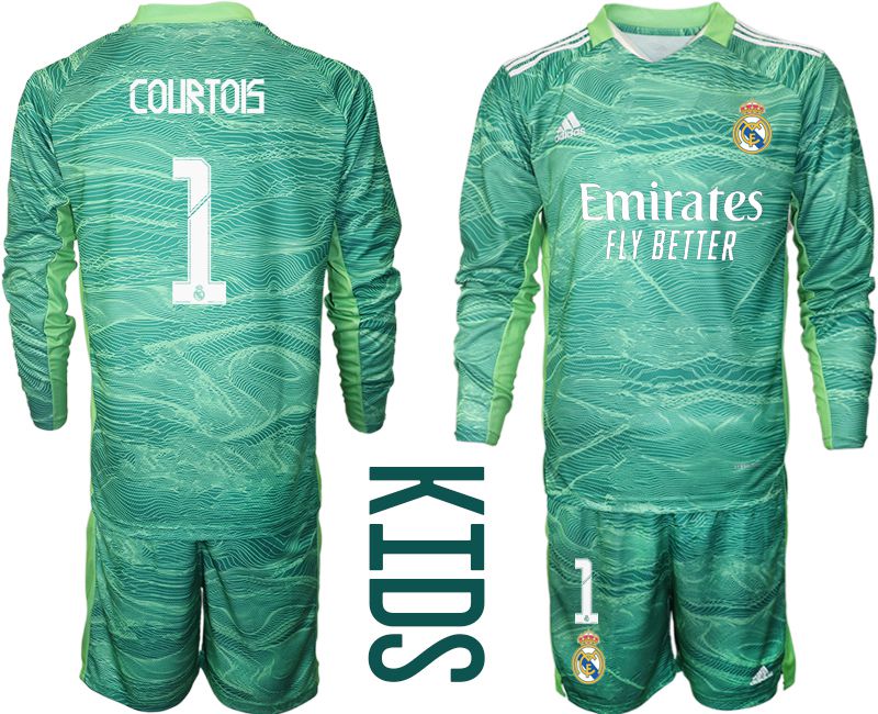 Youth 2021-2022 Club Real Madrid green goalkeeper long sleeve #1 Soccer Jersey
